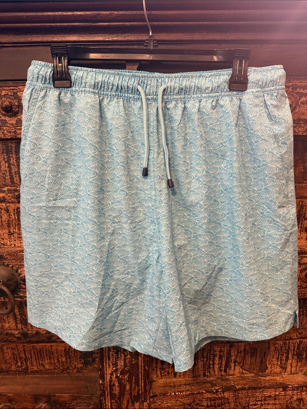 Peter Millar Light Blue Fish-Pattern Swim Trunks